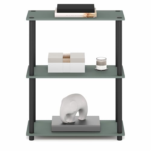 Image of Furinno Turn-N-Tube Storage Shelves, 3-Tier Book Shelf, Corner Shelf, Toolless Open Shelves, for Organization and Storage, Living Room, Garage, Home Office, Sage Green