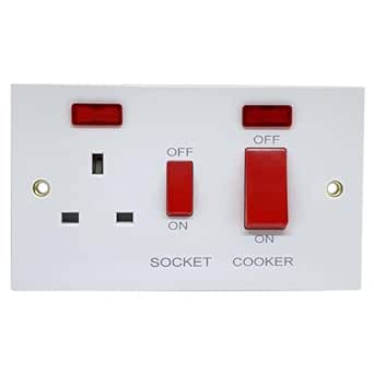 1 Gang 45 Amp Double Cooker Wall Switch Socket Unit with Two Red Neon ...