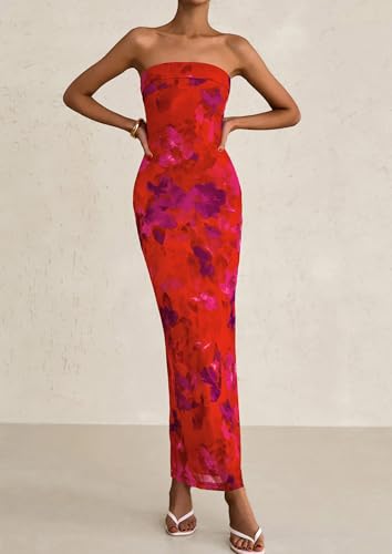 PRETTYGARDEN Womens Summer Printed Tube Maxi Dress Strapless Bodycon Sleeveless Night Out Long Dresses4