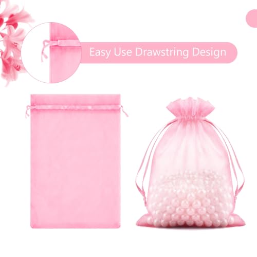 Image of FUNFERY 100PCS Pink Organza Gift Bags 4x6in,Drawstring Pouch for Jewelry