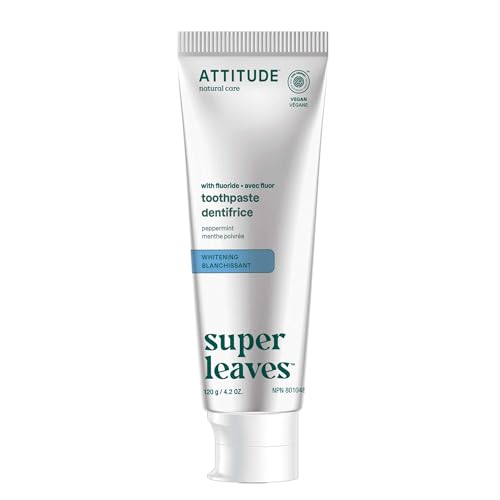 Attitude Whitening Toothpaste with Fluoride Peppermint Flavor EWG Verified Vegan & Cruelty-Free Sugar-Free Plant & Mineral-Based Ingredients Clean Oral Care 4.2 Oz