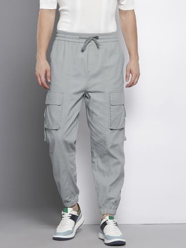 Image of The Indian Garage Co Men Mid Rise Loose Baggy Solid Mid-Rise Cargo Joggers