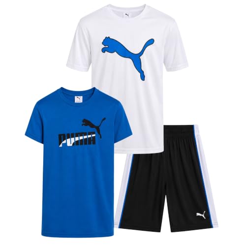 Image of PUMA Boys 3 Piece Performance Tee Tank Top & Gym Shorts Set (Sizes 4-16)