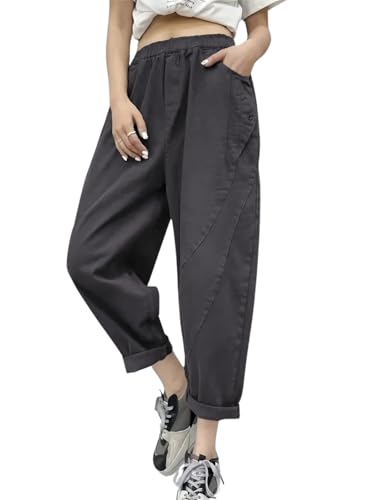 Image of Leriya Fashion Trouser for Women High Waist Wide Leg | Grey Trousers Office Wear Pleated Korean Pants for Womens | Loose Fit Korean Baggy Trouser Pant