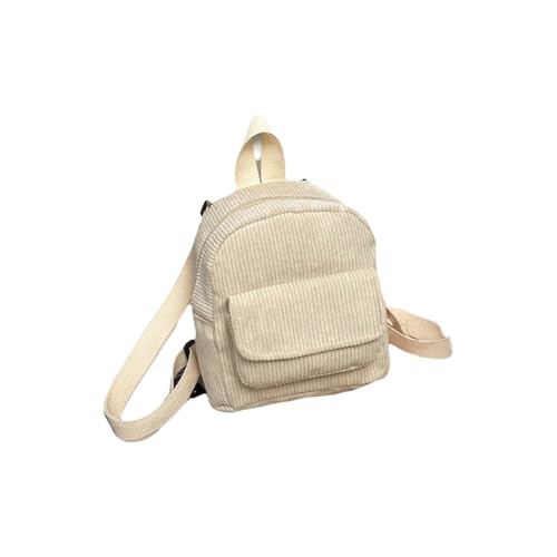 Mini mochila de veludo cotelê 19 x 19 cm – alças de ombro ajustáveis para mulheres viagens ao ar livre, design de cor sólida, Bege, Mini, Clássico