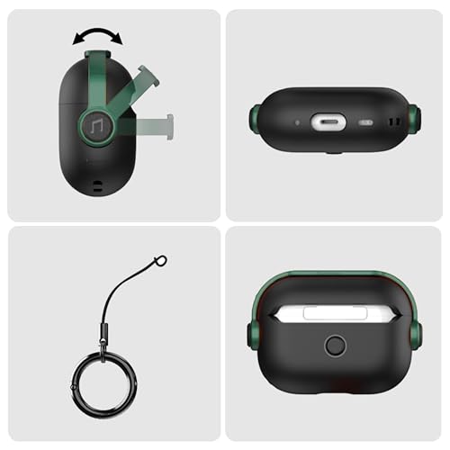 NEWTECHNO Antilost Lid Case Cover Shell for Airpods pro 2| Full Protection Case Cover with Lanyard Compatible for Airpods pro Gen-2 with carabaner | Green-Black 6 31hDXlTuB9L