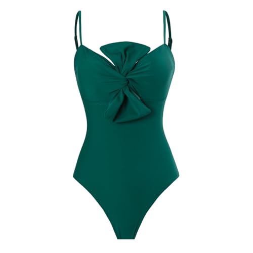 Traje De Baño Mujer Una Pieza Traje de baño sólido para Mujer con Estilo Retro francés y Bikini Color (Green, M)