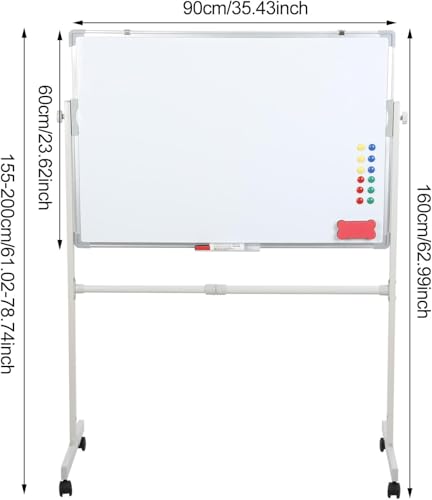 Pizarra blanca móvil con soporte de 91.4 cm x 61.0 cm, pizarra magnética portátil de borrado en seco con ruedas, incluye 12 imanes, 5 marcadores y 1 borrador - imagen 2