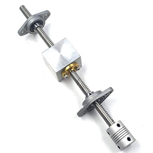 Lysee 3D Printer Parts & Accessories - 1Set 200mm Length 8mm Dia Silver Vertical 2mm Lead Screw Rod & Pillow Block Mounted Bearing T8 Lead Screw Kit for 3D Printer - (Color: as pic)
