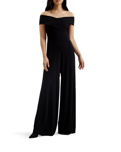 Ted Baker Women's WMT-ALMHAA-Bardot Slinky Jersey Wide Leg Jumpsuit, Black, 10