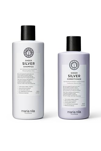 Maria Nila Sheer Silver, Shampoo & Conditioner, Neutralizes Golden Shades, Violet Pigments Gives Cool Tone, 100% Vegan & Sulfate/Paraben free