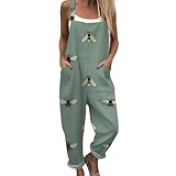 Angxiwan Women's Dungarees Dungarees for Women UK Plus Size Bee Floral Printed Wide Leg Bib Overalls with Pockets Summer Casual Adjustable Straps Loose Women Summer Jumpsuits for UK