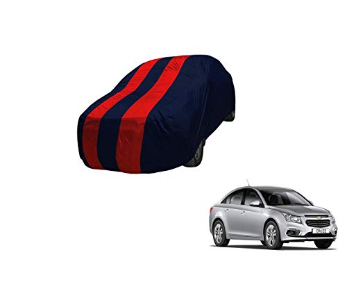 Image of Auto Hub Car Cover Compatible with Chevrolet Cruze with Mirror Pocket,Triple Stitched, Weather Proof, Cruze Car Cover- Navy-Red
