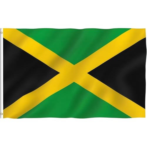 Solihigh Jamaica Flag 5ft x 3ft 1Pcs Large Jamaica Flags Double Side with Brass Eyelets for Culture Day National Heroes Day Decorations