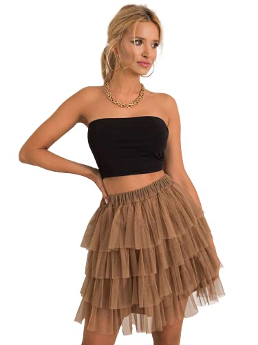 Falda para mujer con banda de goma, de material agradable y ventilado, falda de tul para mujer, informal, elegante, ideal para el verano, marrón claro, Talla única