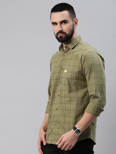 Image of Majestic Man Men Comfort Slim Fit Opaque Checked Pure Cotton Casual Shirt