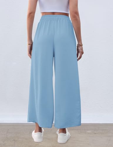 Image of ZJCT Wide Leg Palazzo Pants for Women Summer Beach Pants Flowy Loose Casual Lounge Pajama Yoga Pants with Pockets