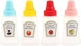 4Pcs Colorful Mini Cute Tomato Ketchup Bottle，Salad Dressing Tomato Containers Empty Ketchup and Mustard Syrup Dispenser for Adults ，Portable Small Sauce Container,Office Worker for Bento Box
