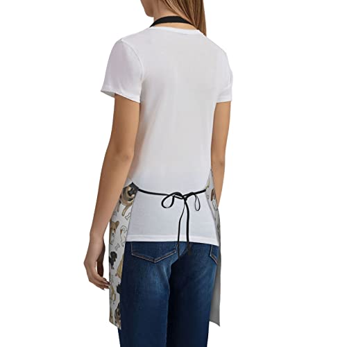 Animal Print Adjustable Waterproof Apron 25"X28" - Cute Funny Dogs - Kitchen Chef Works Cooking Grooming Bbq Aprons For Women Men, Cartoon #TOP2