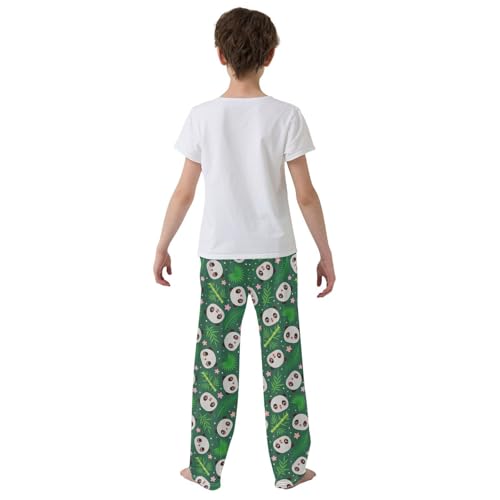 Panda Palm Leaves Floral Boys Long Pants Soft Trousers Elastic Waist Kids Lounge Bottoms with Pockets S-XL3