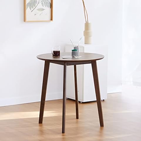 Livinia Canberra 28.3" Round Dining Table/Mid Century Modern Malaysian Oak Kitchen Table (Walnut) Cover