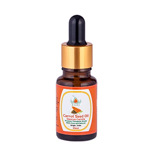Image of KUNJ Carrot Seed Oil 10ml | 100% Pure & Natural Cold Pressed Oil | Undiluted Beauty Oil for Glowing Skin, Face Nourishment, Skin Hydration & Daily Skincare Use