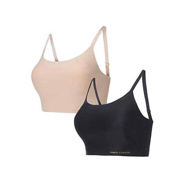 Vince Camuto Women's Smooth Microfiber Wirefree Lounge Bra, (2-Pack) Tan/Black, Medium