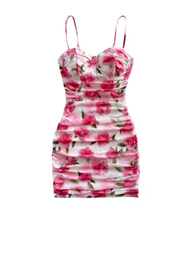 Verdusa Women's Floral Dress Ruched Bodycon Night Out Mini Dresses Going Out Outfits