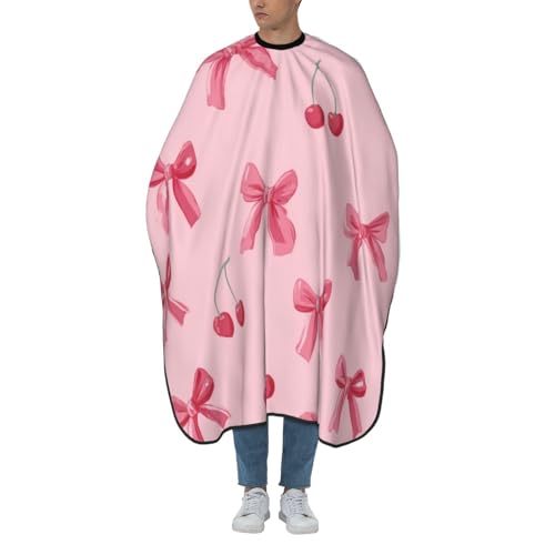 Delantal de peluquería para adultos lavable rosa con cerezas y lazos