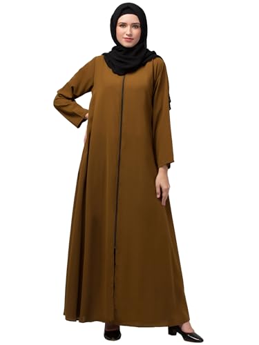 Image of Mallika Women Modest Wear Nida Matt Front Open Zipper Abaya Burkha for Everyday use (Gold, 4XL)