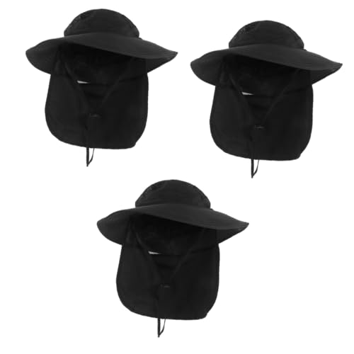 Chapeau de soleil de protection solaire à larges bords en tissu noir Toyvian - Lot de 3 pièces