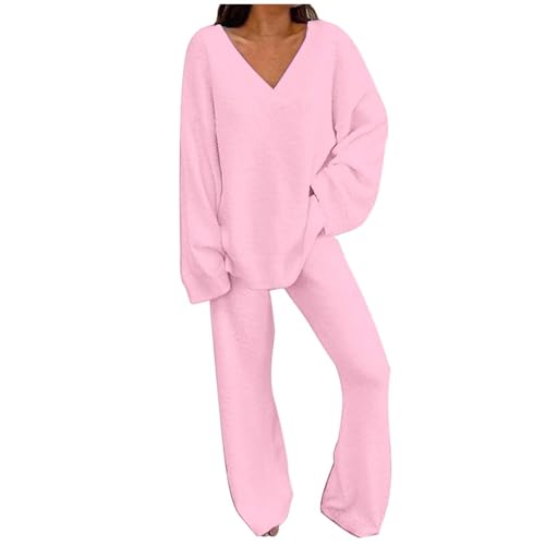La Mejor Selección de Twin-sets para Mujer los mejores 10. 46 Conjunto casual tallas grandes mujer, suéter cuello V y pantalón ancho largo, estilo otoño invierno, tejido punto Sueteres Twin-sets