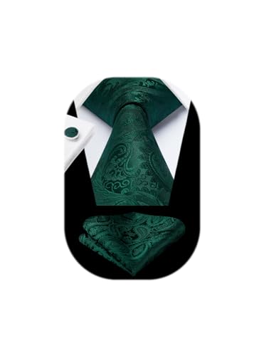 Image of HISDERN Ties for Men Paisley Floral Mens Ties and Pocket Square Cufflinks Set Classic Business Necktie Handkerchief