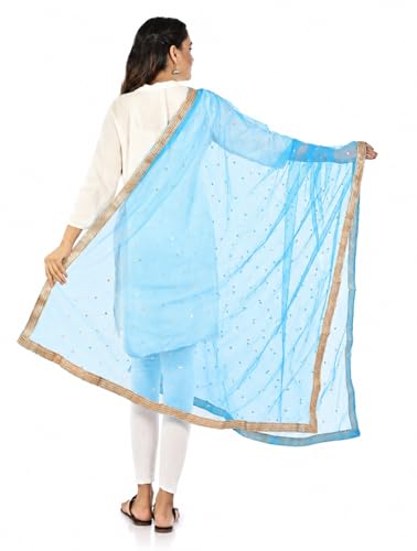 Image of YOUTHQUAKE Women's Net Embroidered Full Size Dupatta With 4 Side Golden Lace