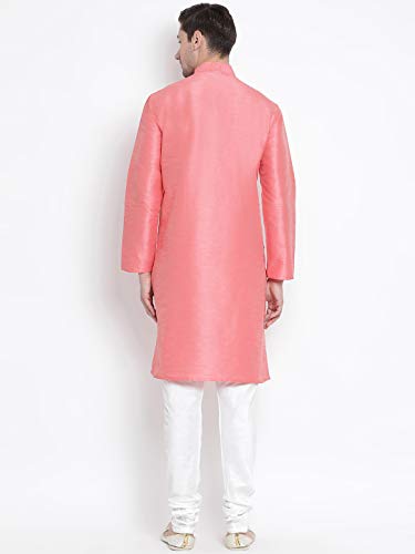 Image of VASTRAMAY Men's Pink Cotton Silk Blend Kurta and Pyjama Set VASMKPN001nPDWH 36