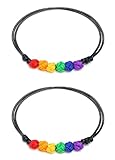 2 PCS Rainbow LGBT Pride Bracelet for Men Women Card Adjustable Handmade Braided Friendship String Bracelet Beaded Rainbow Pride Rope Bracelet for Gay&Lesbian - Style 4