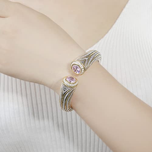 UNY JEWEL Jewelry Multi Strand Twisted Wire Cable Inlay 12mm CZ Vintage Antique Two Tone Elegant Designer Inspired Unique Spring Open Cuff Bangle4