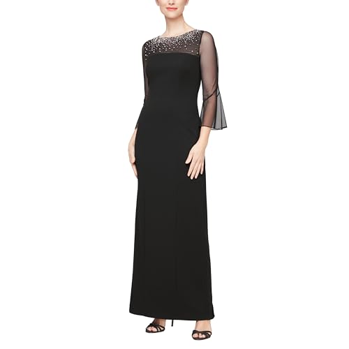 Image of Alex Evenings Women's Long Shift Dress with Illusion Neckline (Petite and Regular Sizes)