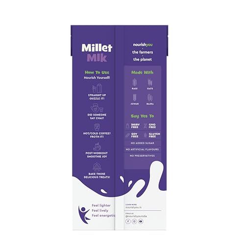 Image of Nourish You Plant Based Millet Mlk with goodness of Ragi, Jowar, Bajra & Oats |Lactose Free | Soy free| Dairy Free | Preservatives free | Healthy Creamy Mlk | No-added sugar | 1 L