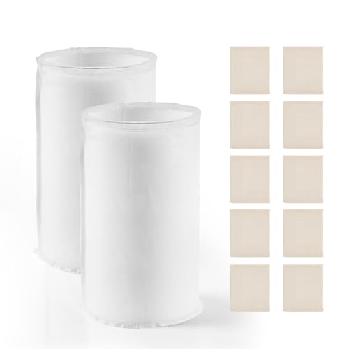 Image of VEVOR Brew Bags, 2 PCS Food Grade Nylon Material Grain Bag, 10 PCS Natural Cotton-Linen Hop Bag, Easy to Clean, Reusable & Ultra-Fine Mesh Home Brewing Bags, Only for Our Automatic Beer Brewer