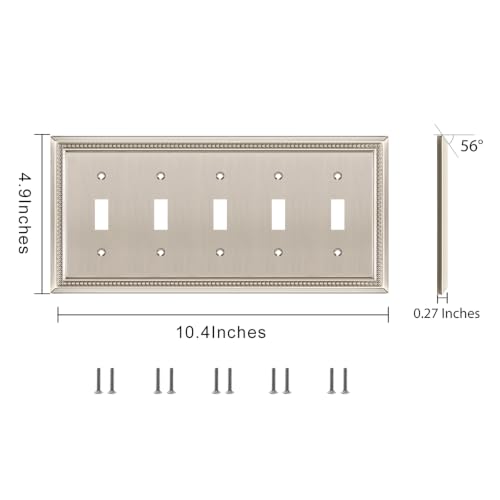 Image of Henne Bery Sunken Pearls Heavy Duty Decorative Wall Plate Switch Plate Outlet Cover (5-Gang Toggle, Satin Nickel)