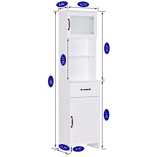 Spirich Tall Bathroom Storage Cabinet, Floor Narrow Linen Cabinet With Single Door And Drawers, Freestanding Wood Cabinet For Bathroom, Living Room, Kitchen, Whtie #TOP2