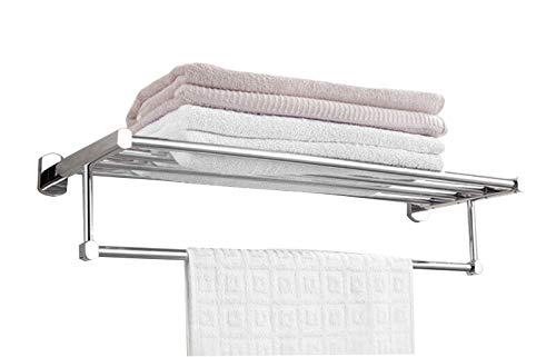 GXFWJD Porte-Serviettes Étagère Salle De Bain Porte-Serviettes Acier Inoxydable Serviteur Douche Porte-Vêtement Porte Salle Bain Douche Support Porte Serviette Barre Toilette (Color : Silver)