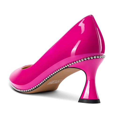 Image of TNYNFBEB Womens Kitten Heel Pointed Toe Pumps Slip-on Sliver Beaded Prom Wedding Dress Basic Classic Patent Leather Summer 2.6 Inches Heels