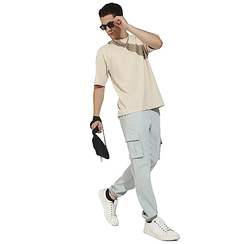 Image of CAHOOT Men's Cuffed Hem Cargo Trousers for Casual Wear | 6 Pockets | Regular Fit | Button Closure | Cotton Poly Cargo Pant Crafted with Comfort Fit for Everyday Wear