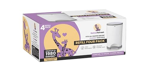 Image of BabiesRefresh Refills Compatible with DEKOR CLASSIC Diaper Pail Refills | 4 Pack | Diaper Pail Odor Eliminator| Fresh Powder Scent | Each Diaper Bag Refill Holds up to 1980 Diapers | Diaper bin refill