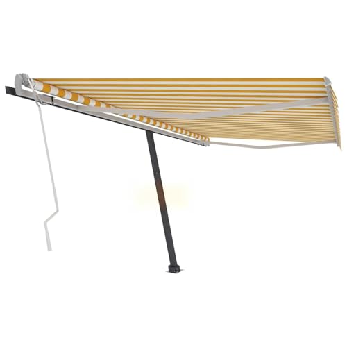 Kstyhome Toldo de pie Manual retráctil, Toldos Terrazas, Cerramientos Terrazas Exterior, Toldos Exterior, Toldo Balcon, Toldos para Patio, Toldos para Ventanas, Amarillo y Blanco 400x350 cm