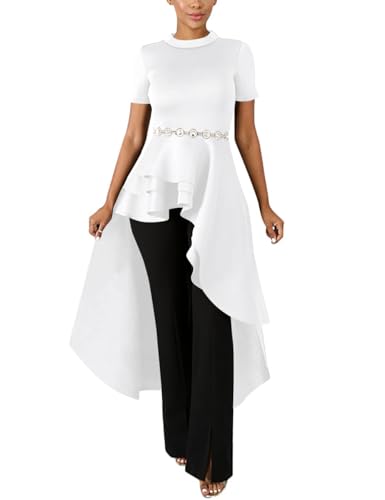 Image of Lrady Womens Casual Shirt Dress High Low Irregular Ruffle Hem Blouse Asymmetrical Peplum Long Tunic Tops