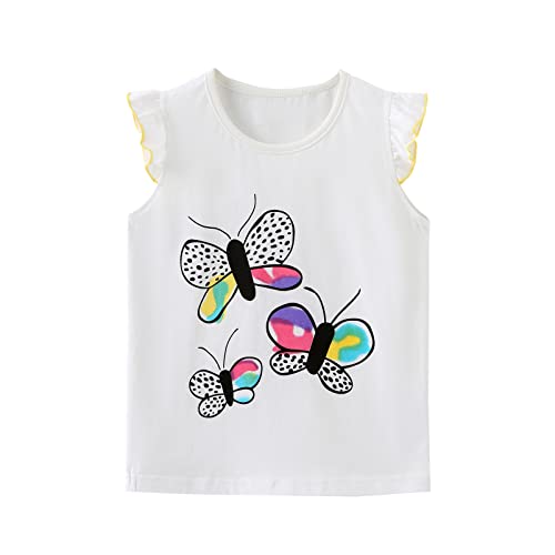 Image of HILEELANG Girl Short Sets Summer Short Sleeve White Buffterfly Floral Shorts Cotton Casual Playwear Outfits Clothing Sets Size 7