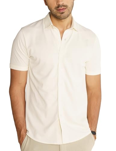 Image of DaMENSCH Men's Constant All-Degree Half Sleeve Regular fit Shirt, Pique Textured, Thermoregulating Cotton Blend, Recycled Fabric Shirts Stylish